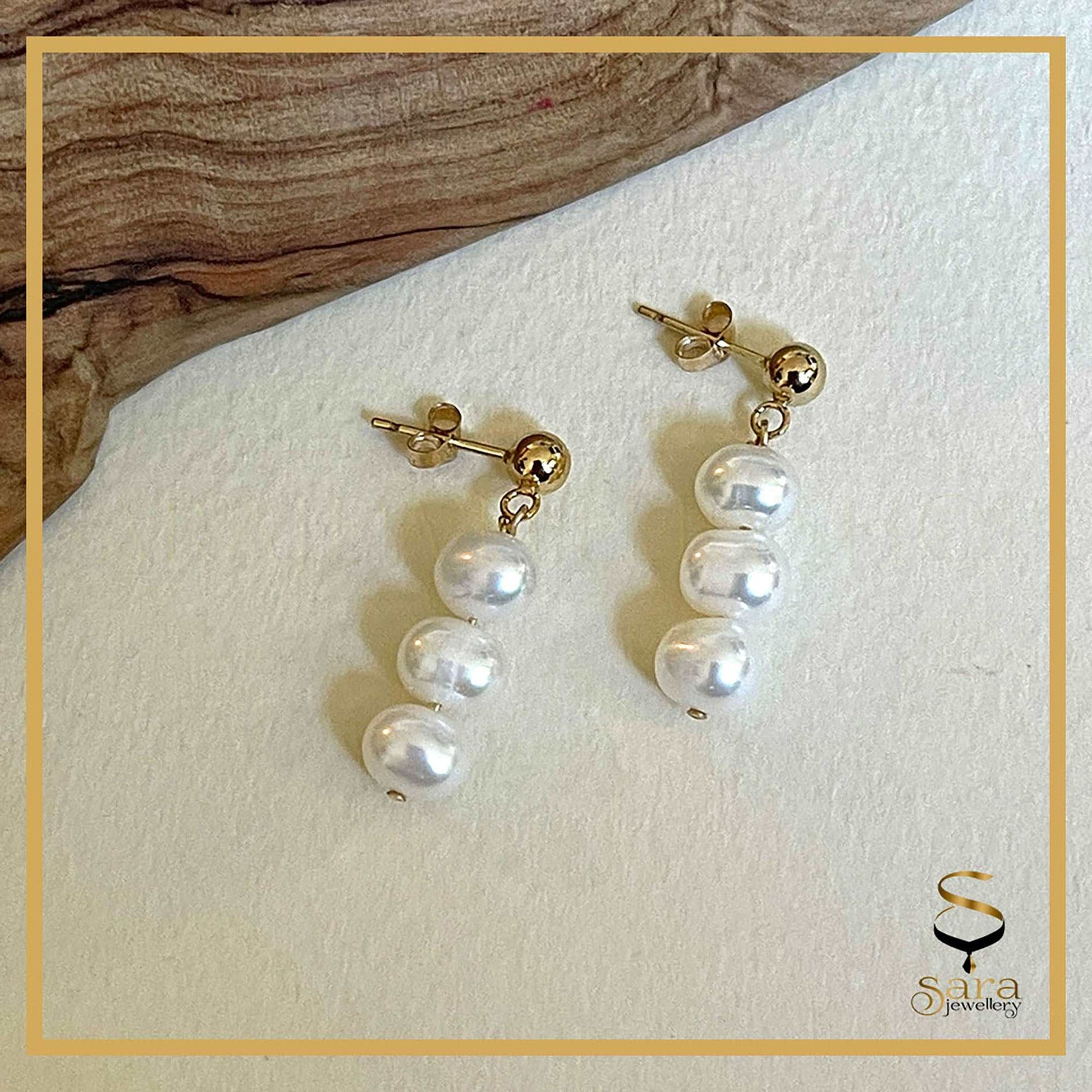 Drop pearl earrings| Pearl earrings| Gold-filled ball earrings with drop white freshwater pearls sjewellery|sara jewellery shop toronto