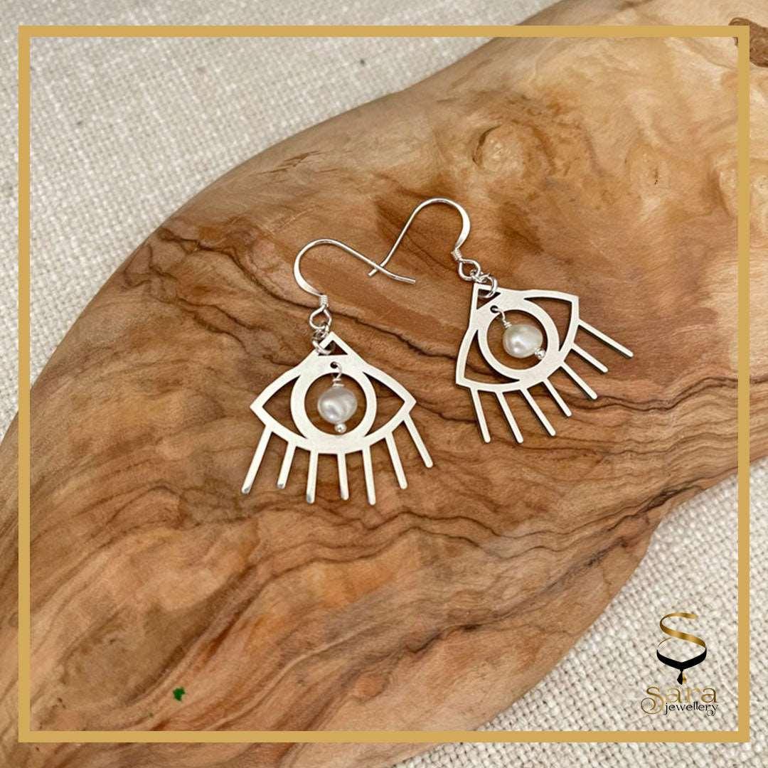 Evil Eye Earrings with white Freshwater pearls | Sterling silver Devil eye earrings sjewellery|sara jewellery shop toronto