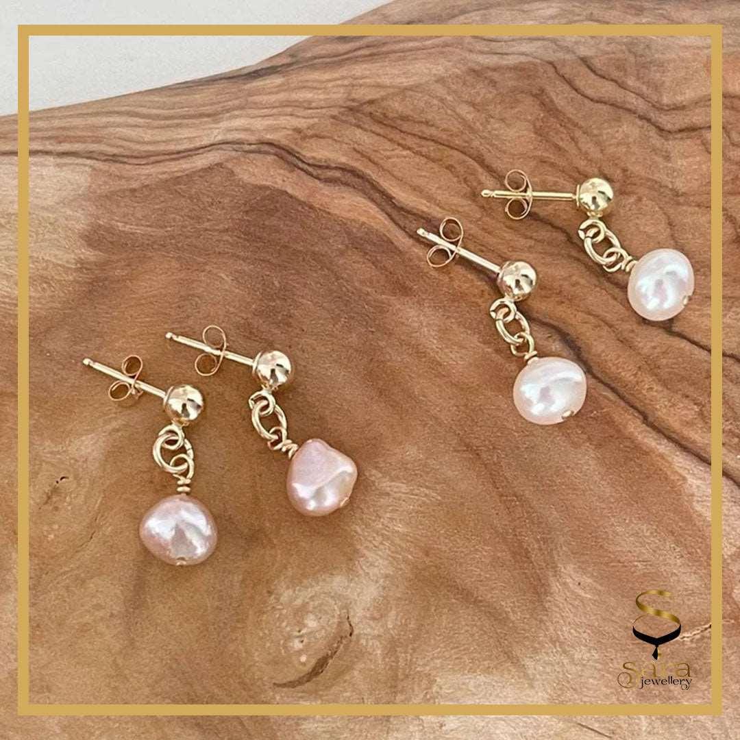 Genuine Pearl Earring Studs| Dainty Freshwater Pearl Earrings| Minimalist 14k Gold Filled Earrings| Bridesmaids Gift| Everyday Wear Earrings - sjewellery|sara jewellery shop toronto