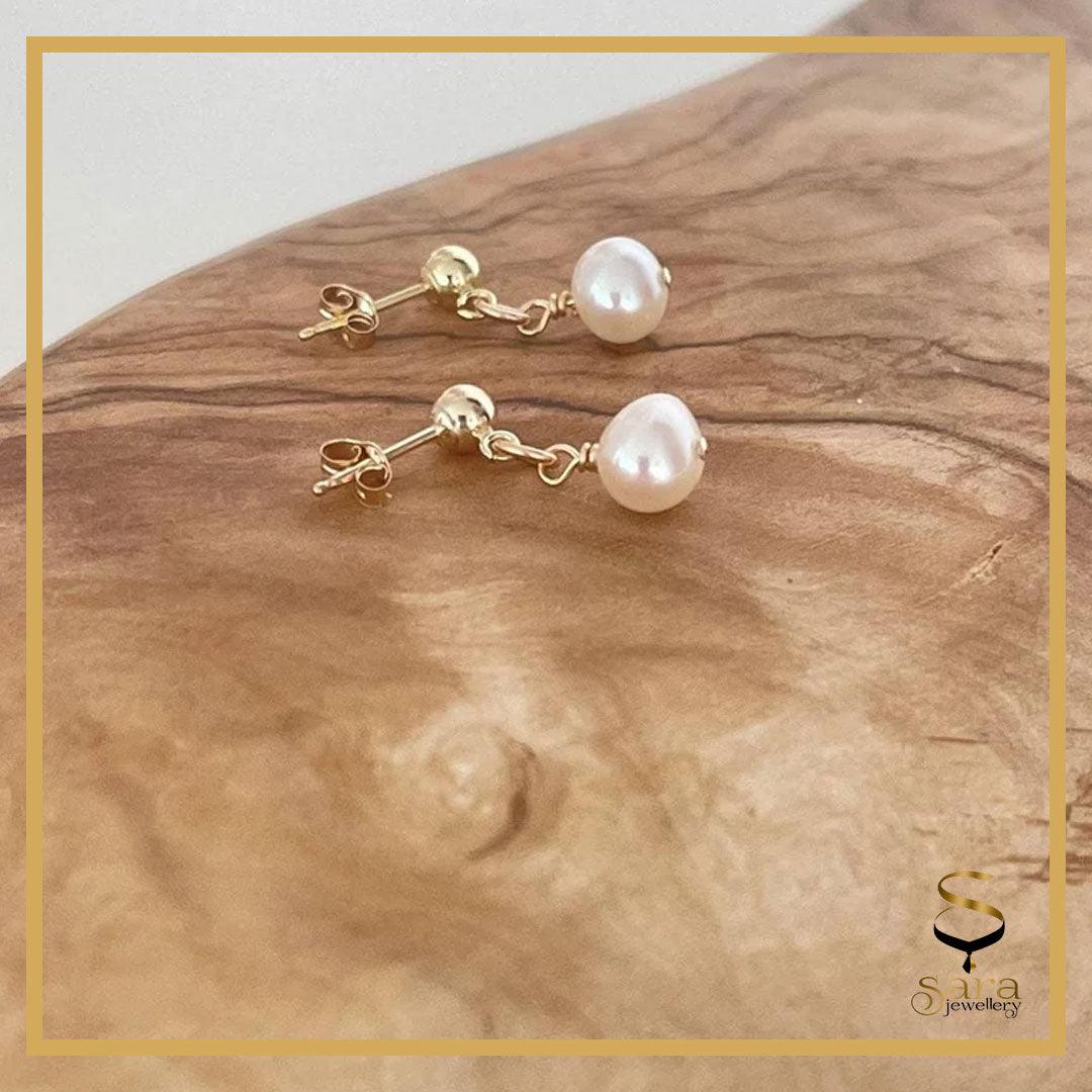 Genuine Pearl Earring Studs| Dainty Freshwater Pearl Earrings| Minimalist 14k Gold Filled Earrings| Bridesmaids Gift| Everyday Wear Earrings - sjewellery|sara jewellery shop toronto