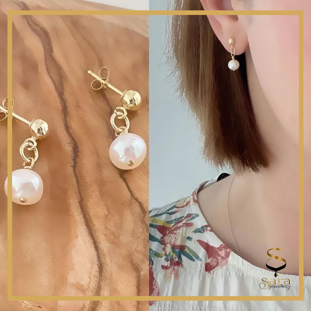 Genuine Pearl Earring Studs| Dainty Freshwater Pearl Earrings| Minimalist 14k Gold Filled Earrings| Bridesmaids Gift| Everyday Wear Earrings - sjewellery|sara jewellery shop toronto