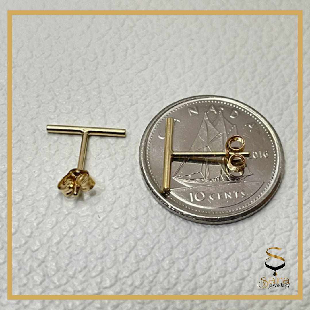Gold Bar Stud, T stud earrings, Line Earrings sjewellery|sara jewellery shop toronto