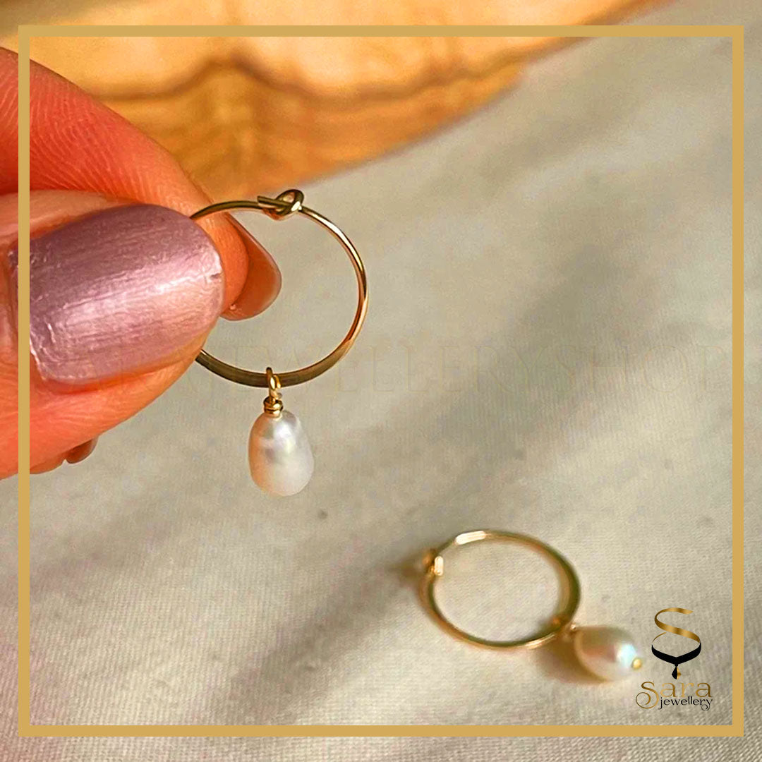 Gold Hoop Earrings with fresh-water pearls l 14K Gold Filled Tarnish Resistant Earrings l Hammered Hoop Earrings sjewellery|sara jewellery shop toronto
