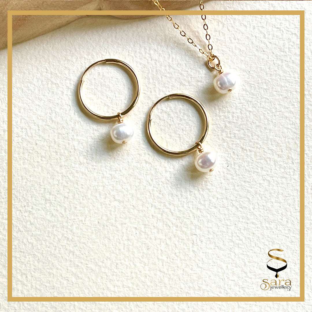 Gold Pearl Wedding Jewelry| Pearl Necklace and Earring Set| Gold Pearl Jewelry Set| Gold Pearl Bridesmaid Jewelry| Pearl Bridesmaid Gift| sjewellery|sara jewellery shop toronto