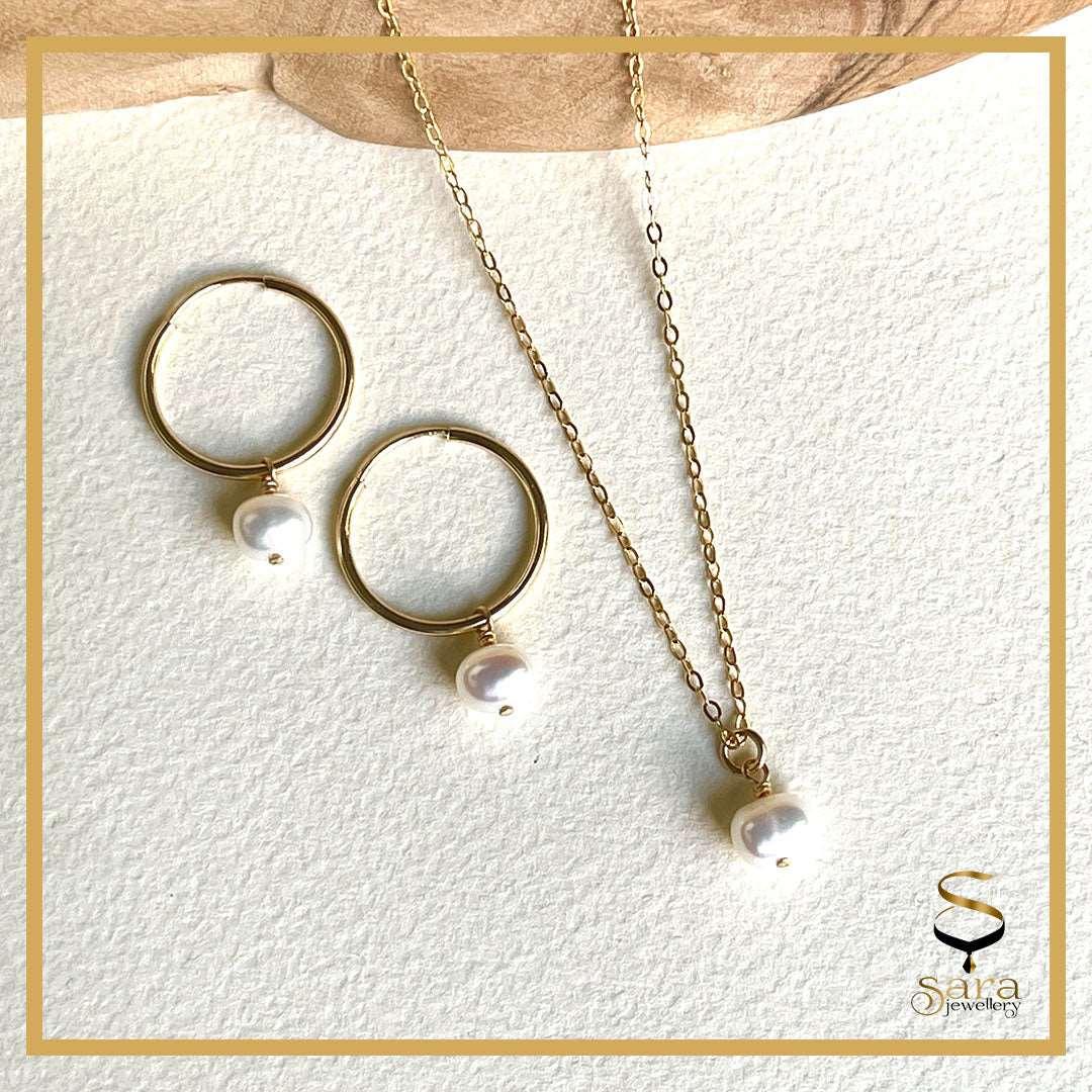 Gold Pearl Wedding Jewelry| Pearl Necklace and Earring Set| Gold Pearl Jewelry Set| Gold Pearl Bridesmaid Jewelry| Pearl Bridesmaid Gift| sjewellery|sara jewellery shop toronto