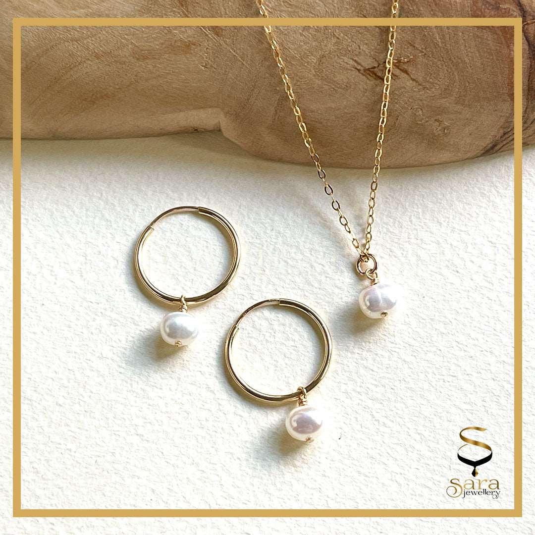 Gold Pearl Wedding Jewelry| Pearl Necklace and Earring Set| Gold Pearl Jewelry Set| Gold Pearl Bridesmaid Jewelry| Pearl Bridesmaid Gift| - sjewellery|sara jewellery shop toronto