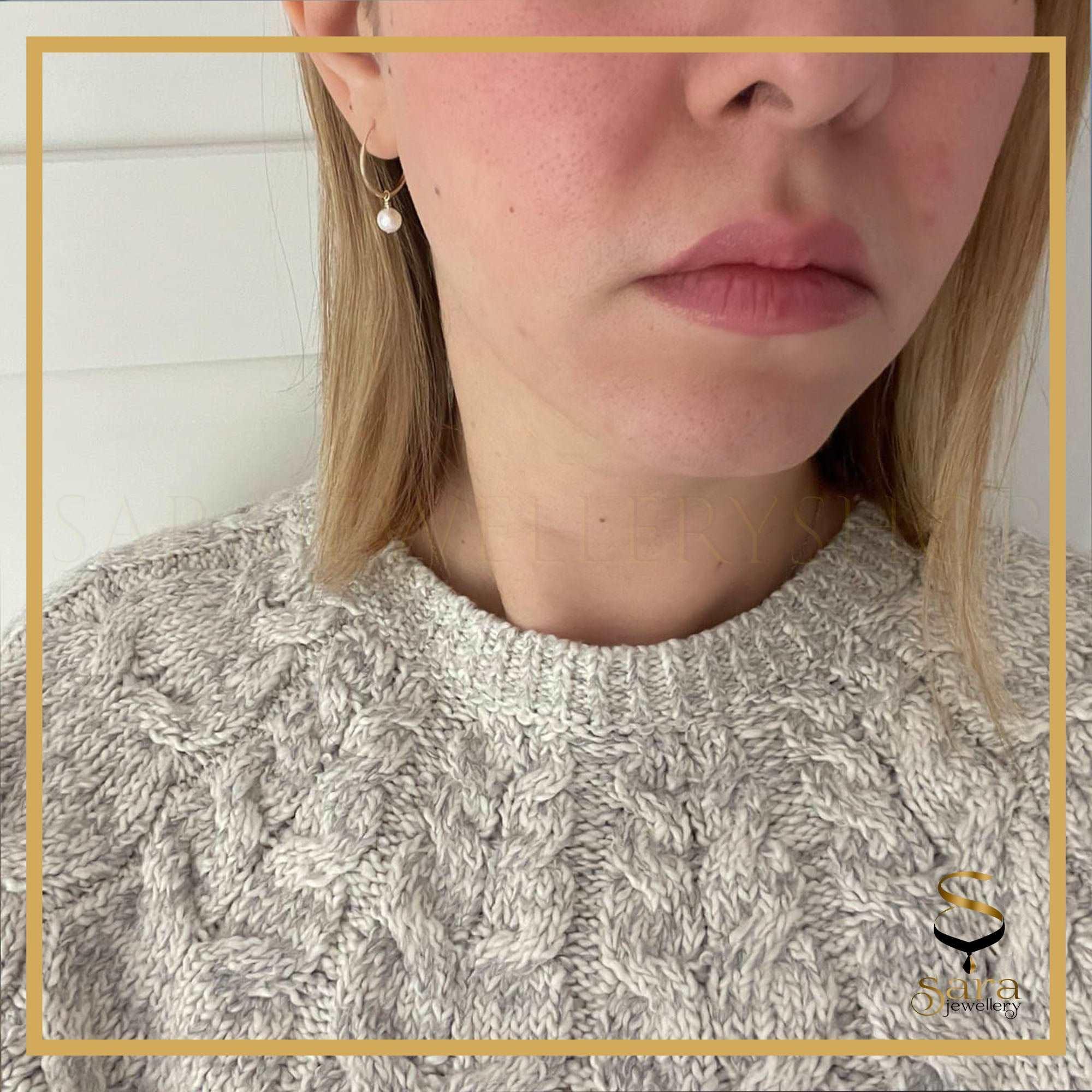 Gold earrings with freshwater pearls Pearl Hoop Earrings - Sara jewellery shop
