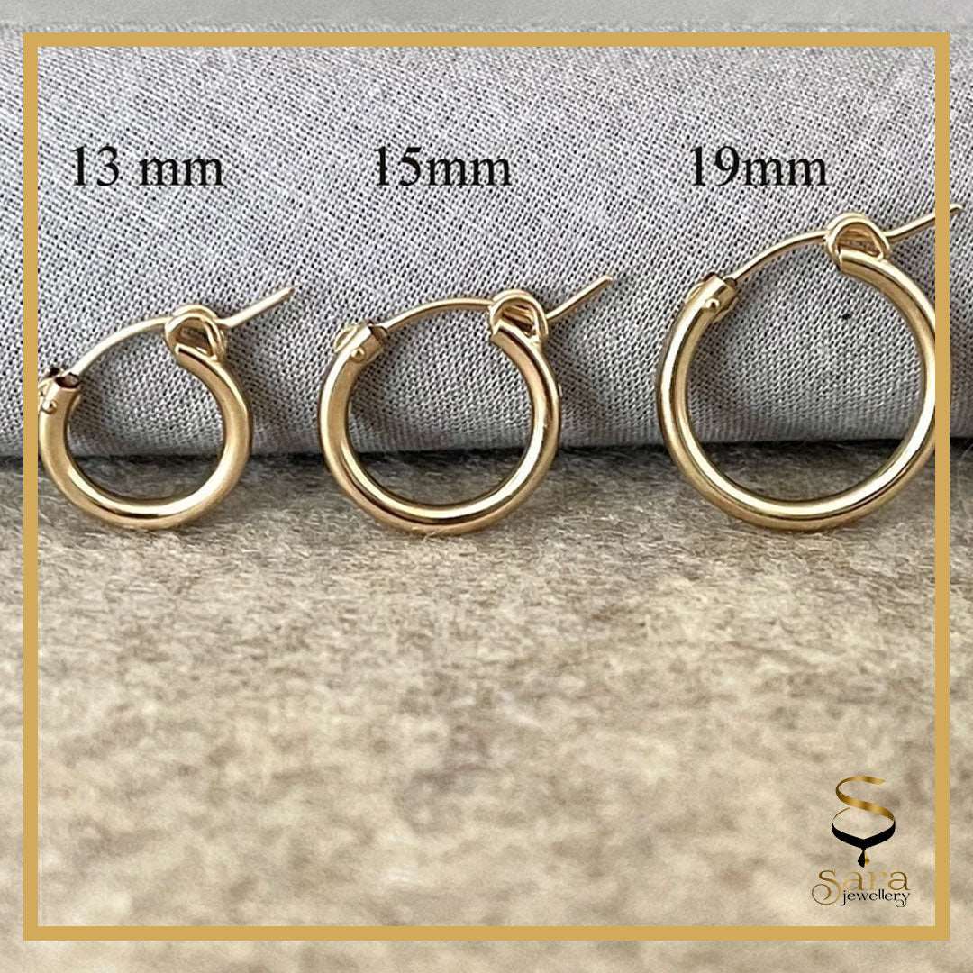 Huggie Hoop Earrings-Simple Gold Hoop Earrings-Sleeper Earrings 13mm| 15mm| 19mm sjewellery|sara jewellery shop toronto