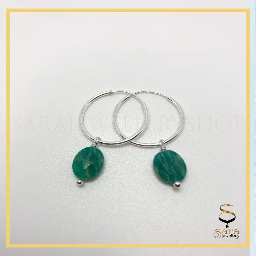 Jade Earrings| Sterling silver hoops with faceted Jade| Drop and dangle earrings| Jade Hoop earring - sjewellery|sara jewellery shop toronto