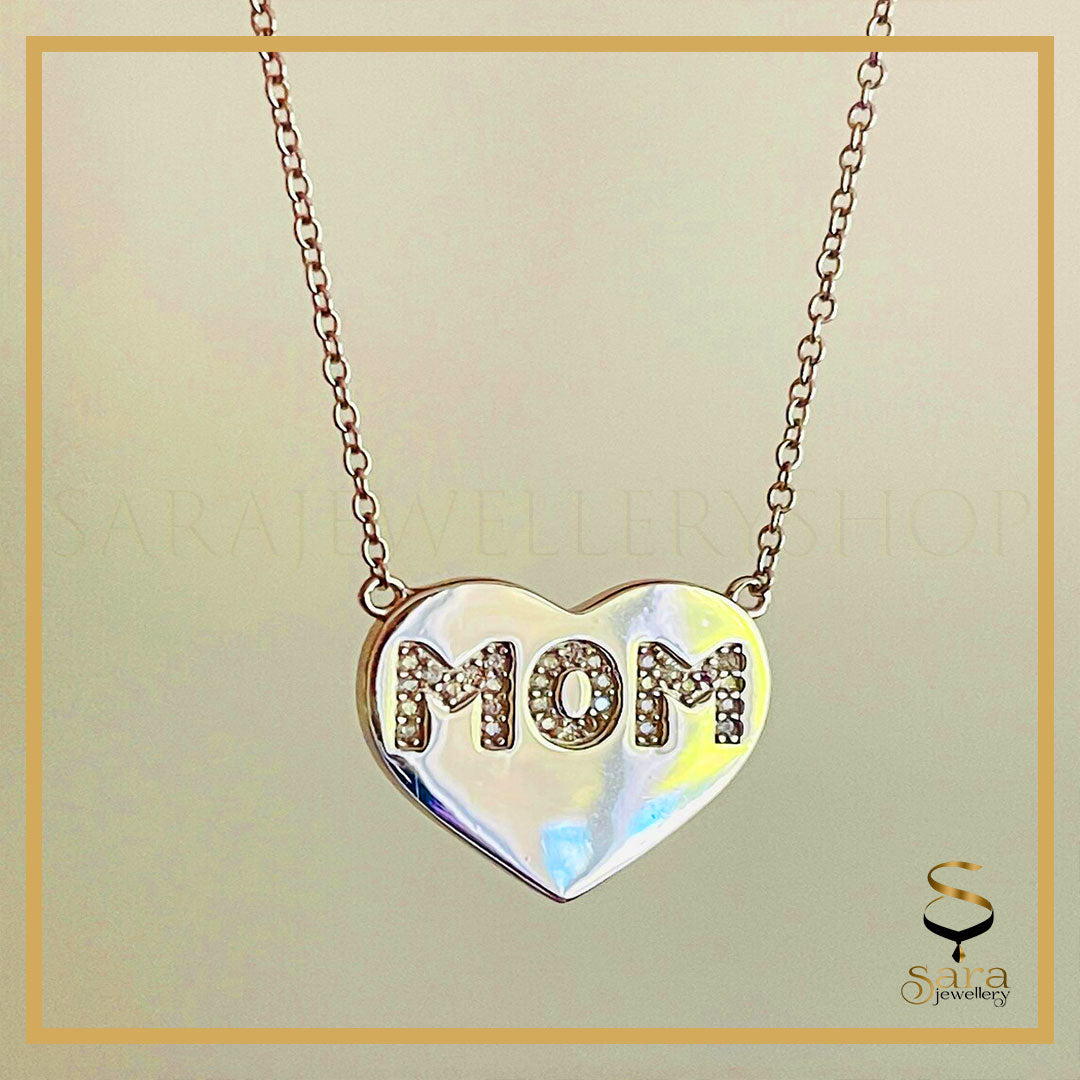 Mothers Day Gift| Dainty Mom Heart Necklace| Sterling Silver Mom Love Necklace with Clear CZ Stones| Love For Moms sjewellery|sara jewellery shop toronto