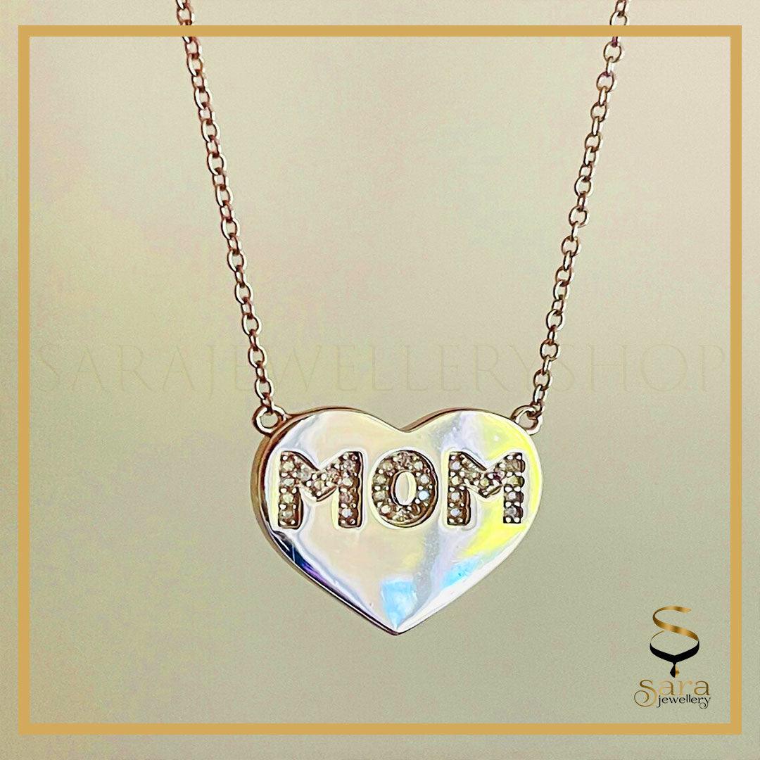 Mothers Day Gift| Dainty Mom Heart Necklace| Sterling Silver Mom Love Necklace with Clear CZ Stones| Love For Moms sjewellery|sara jewellery shop toronto