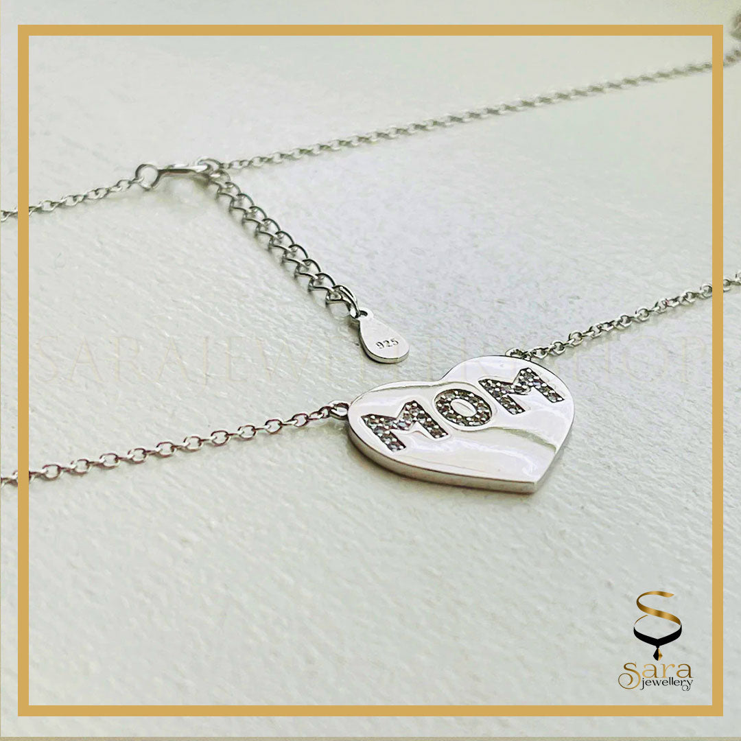 Mothers Day Gift| Dainty Mom Heart Necklace| Sterling Silver Mom Love Necklace with Clear CZ Stones| Love For Moms sjewellery|sara jewellery shop toronto
