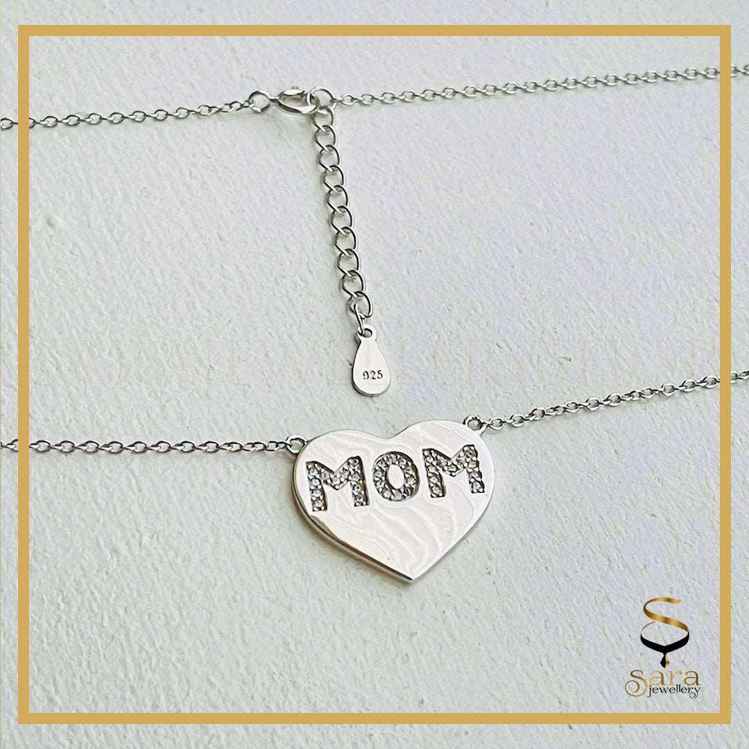 Mothers Day Gift| Dainty Mom Heart Necklace| Sterling Silver Mom Love Necklace with Clear CZ Stones| Love For Moms sjewellery|sara jewellery shop toronto