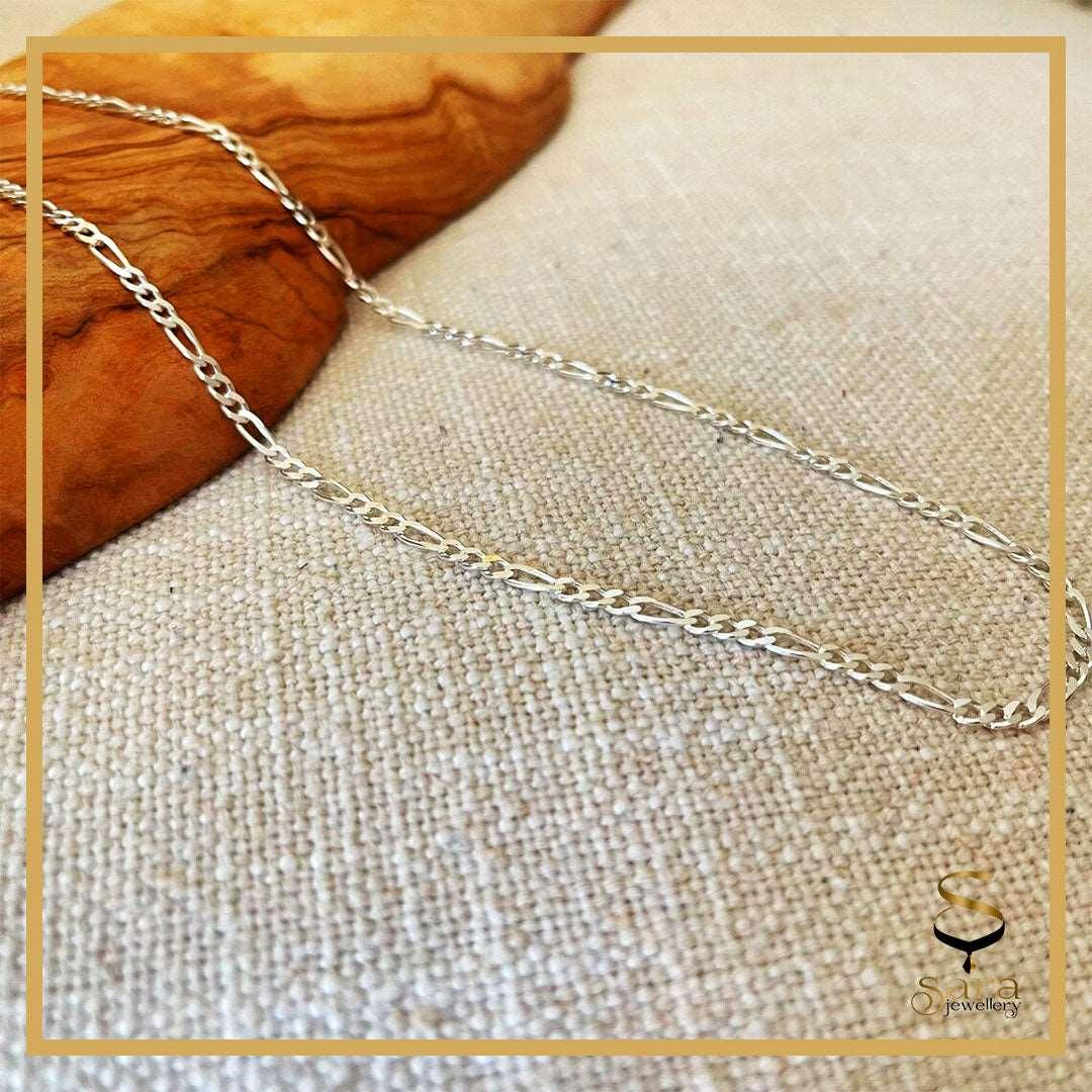 Silver Figaro chain necklace for men or women| stainless steel water safe Figaro chain| everyday men's chain| gift for him| for her sjewellery|sara jewellery shop toronto