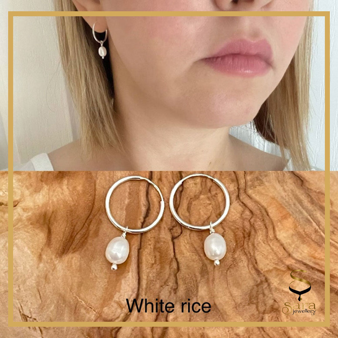 Silver pearl drop earring| Dangle & drop earring| Silver earring| Dainty sterling silver hoops with freshwater pearls sjewellery|sara jewellery shop toronto