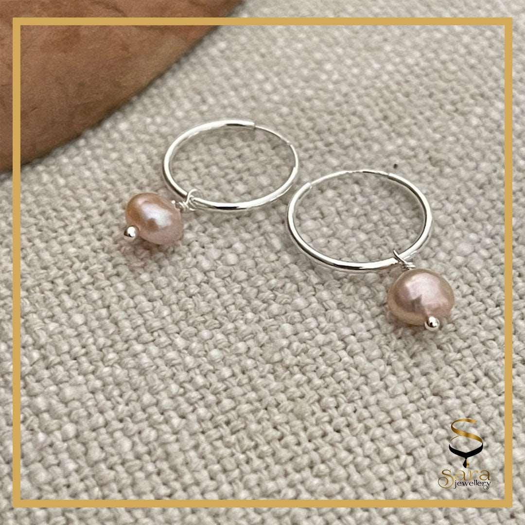 Silver pearl drop earring| Dangle & drop earring| Silver earring| Dainty sterling silver hoops with freshwater pearls - sjewellery|sara jewellery shop toronto