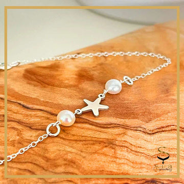 Silver star anklet with freshwater pearls|  Foot Jewelry| North Star| Chain Anklet| Summer Anklet| Dainty Anklet| Minimalist Anklet sjewellery|sara jewellery shop toronto