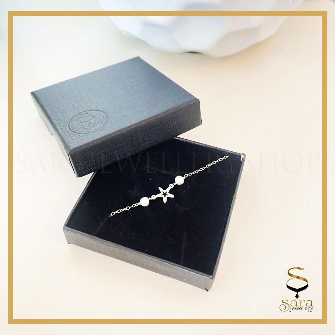 Silver star anklet with freshwater pearls|  Foot Jewelry| North Star| Chain Anklet| Summer Anklet| Dainty Anklet| Minimalist Anklet sjewellery|sara jewellery shop toronto