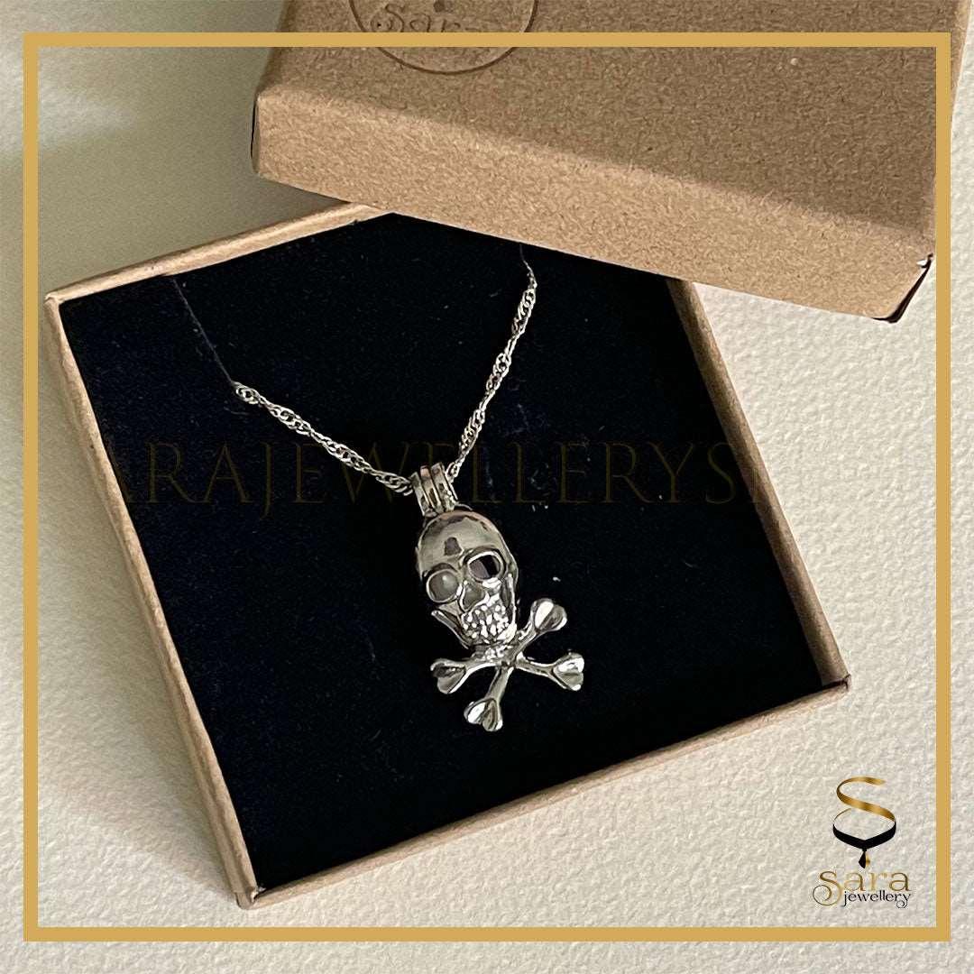 Skull necklace with white gold plated chain| Men's Gold Skull Pendant Necklace - sjewellery|sara jewellery shop toronto