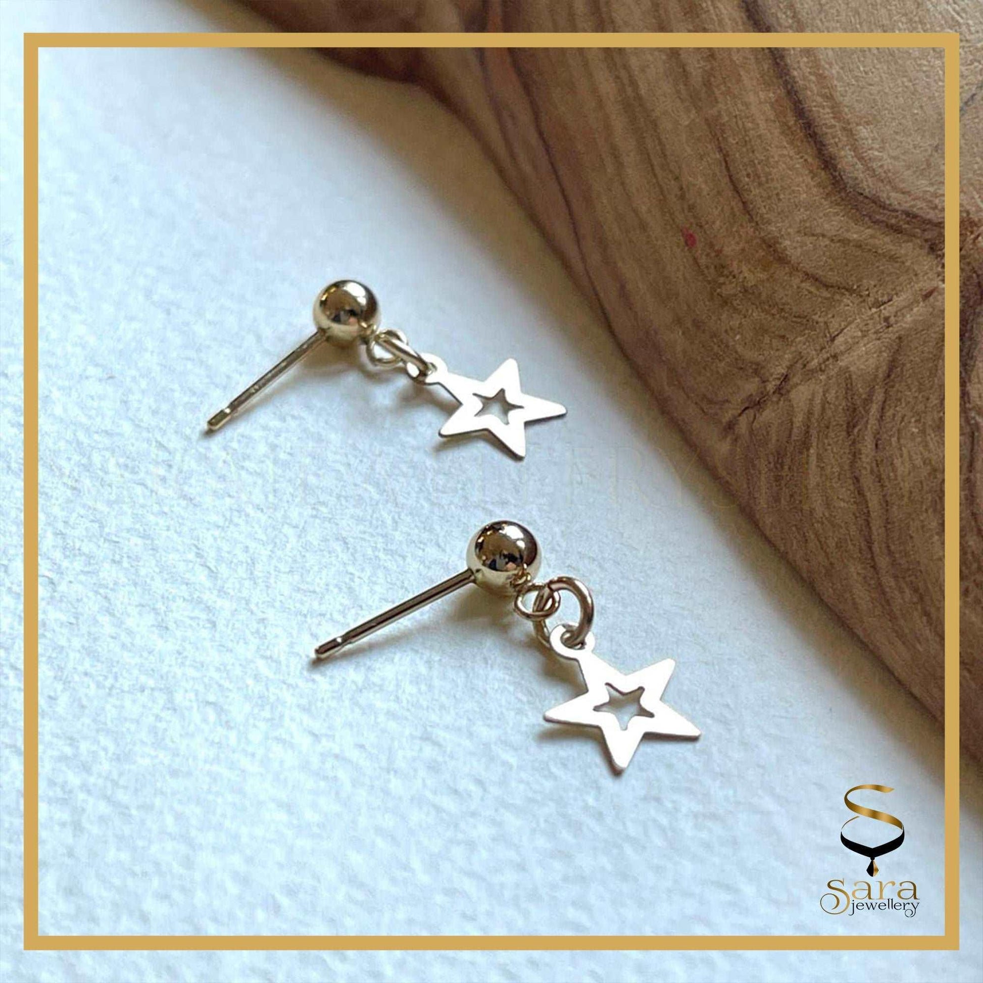 Star Dangle Earrings | Beautiful Star Dangle Earrings, Star Dangle Earrings ball studs14k Gold sjewellery|sara jewellery shop toronto