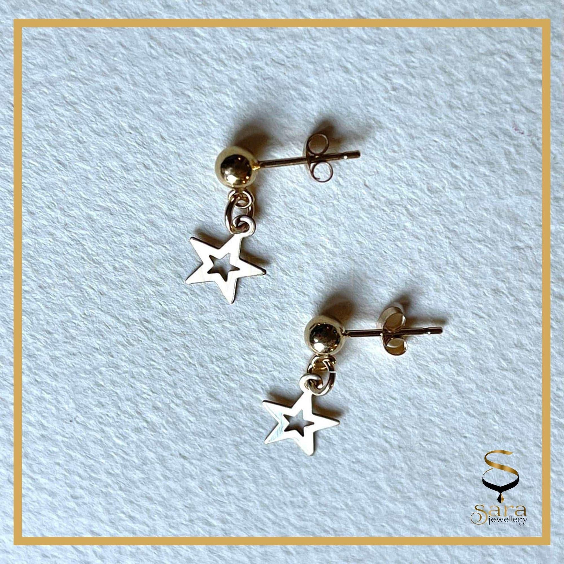 Star Dangle Earrings | Beautiful Star Dangle Earrings, Star Dangle Earrings ball studs14k Gold sjewellery|sara jewellery shop toronto