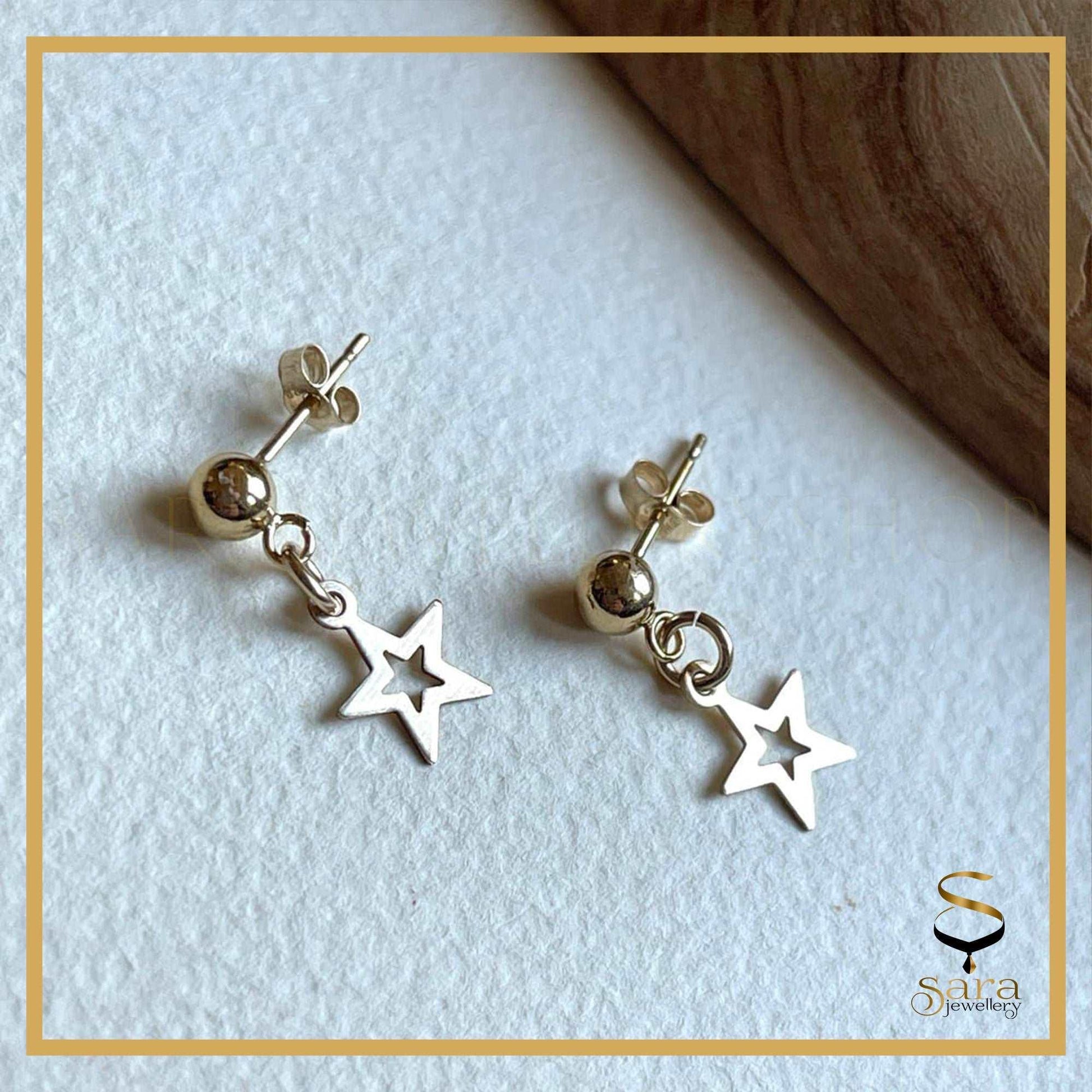 Star Dangle Earrings | Beautiful Star Dangle Earrings, Star Dangle Earrings ball studs14k Gold sjewellery|sara jewellery shop toronto