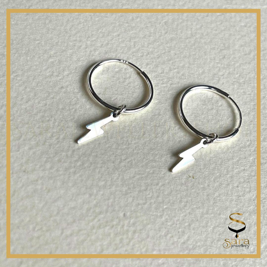 Sterling Silver Lightning Hoop Earrings| Lightning Earrings| Tiny Hoops in Sterling Silver| Minimalist Earrings - sjewellery|sara jewellery shop toronto