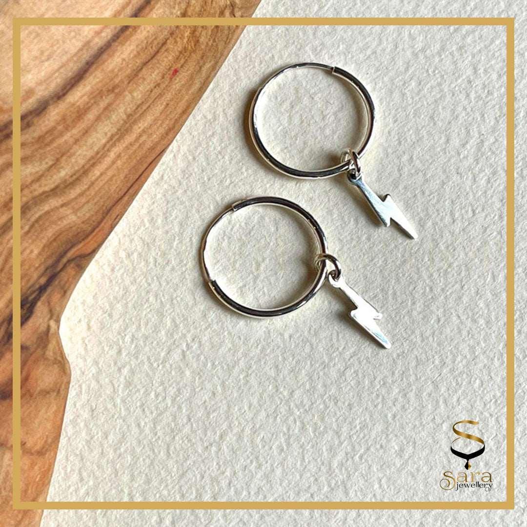Sterling Silver Lightning Hoop Earrings| Lightning Earrings| Tiny Hoops in Sterling Silver| Minimalist Earrings - sjewellery|sara jewellery shop toronto