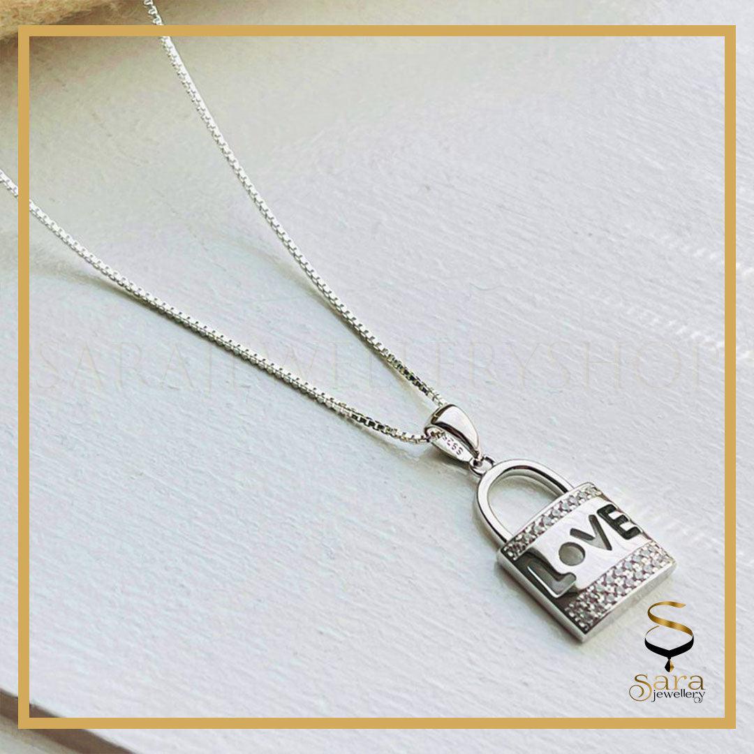 Sterling Silver Love Lock charm | 925 Silver Love Lock pendant With Silver Ball Chain - Sara jewellery shop