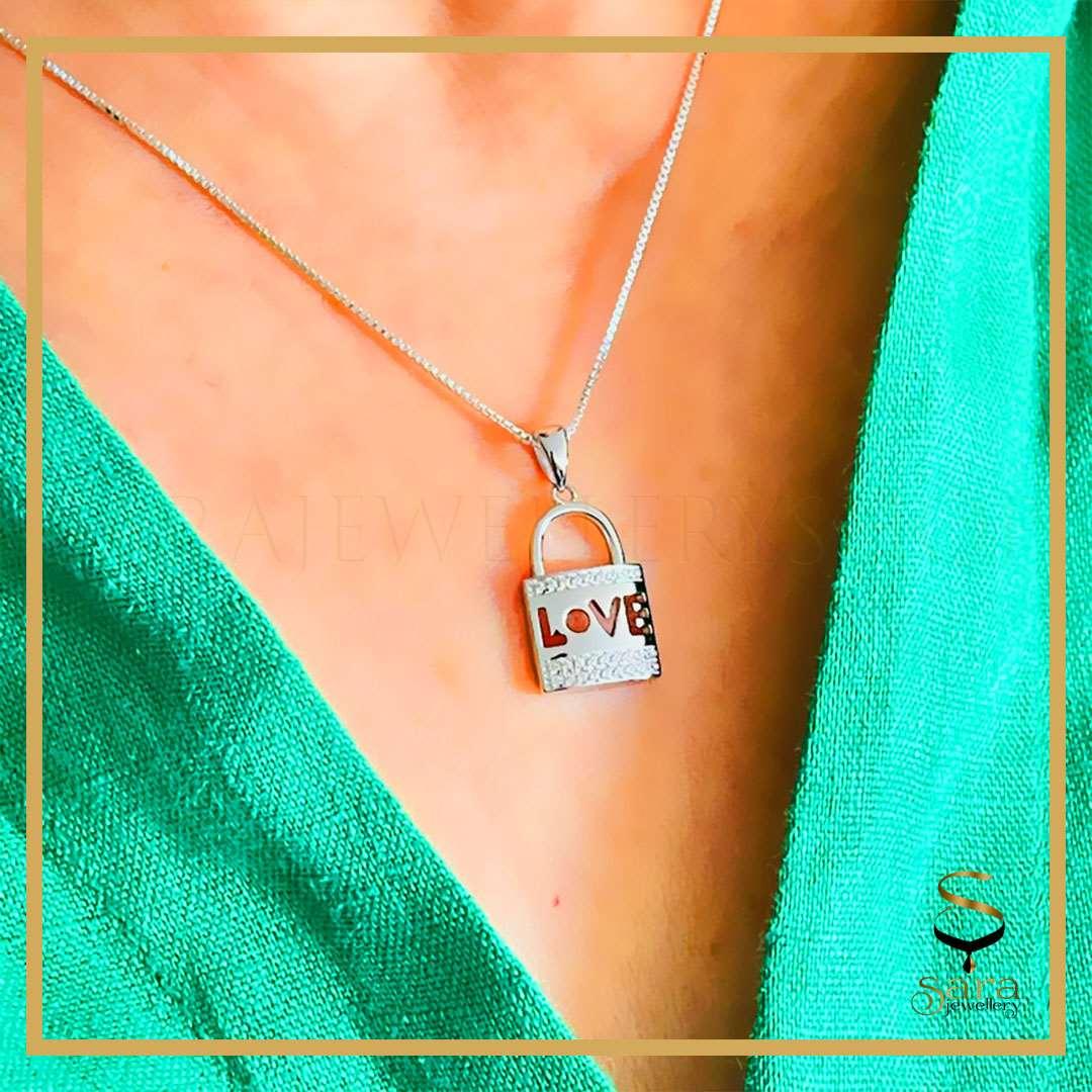 Sterling Silver Love Lock charm | 925 Silver Love Lock pendant With Silver Ball Chain - Sara jewellery shop