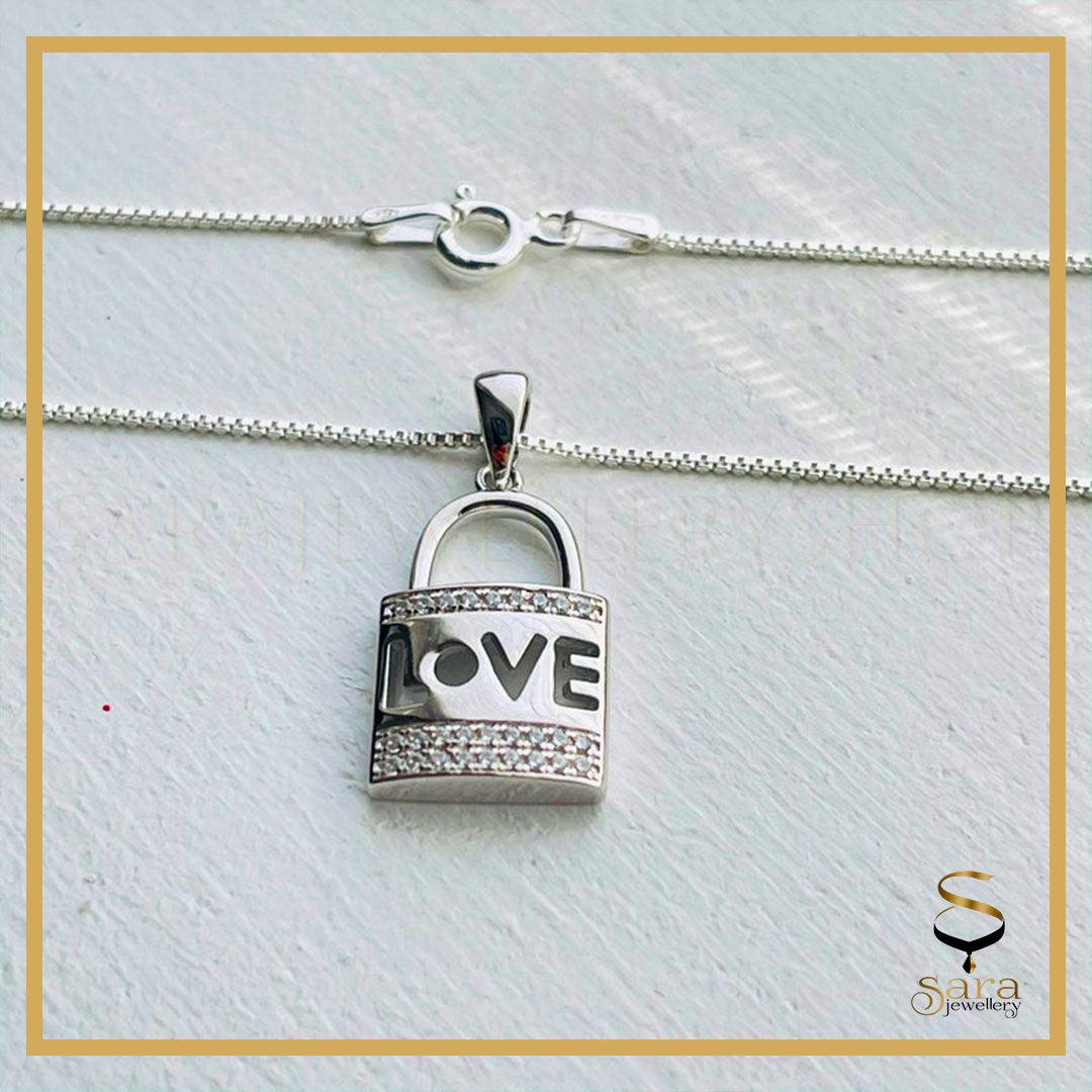 Sterling Silver Love Lock charm | 925 Silver Love Lock pendant With Silver Ball Chain - Sara jewellery shop