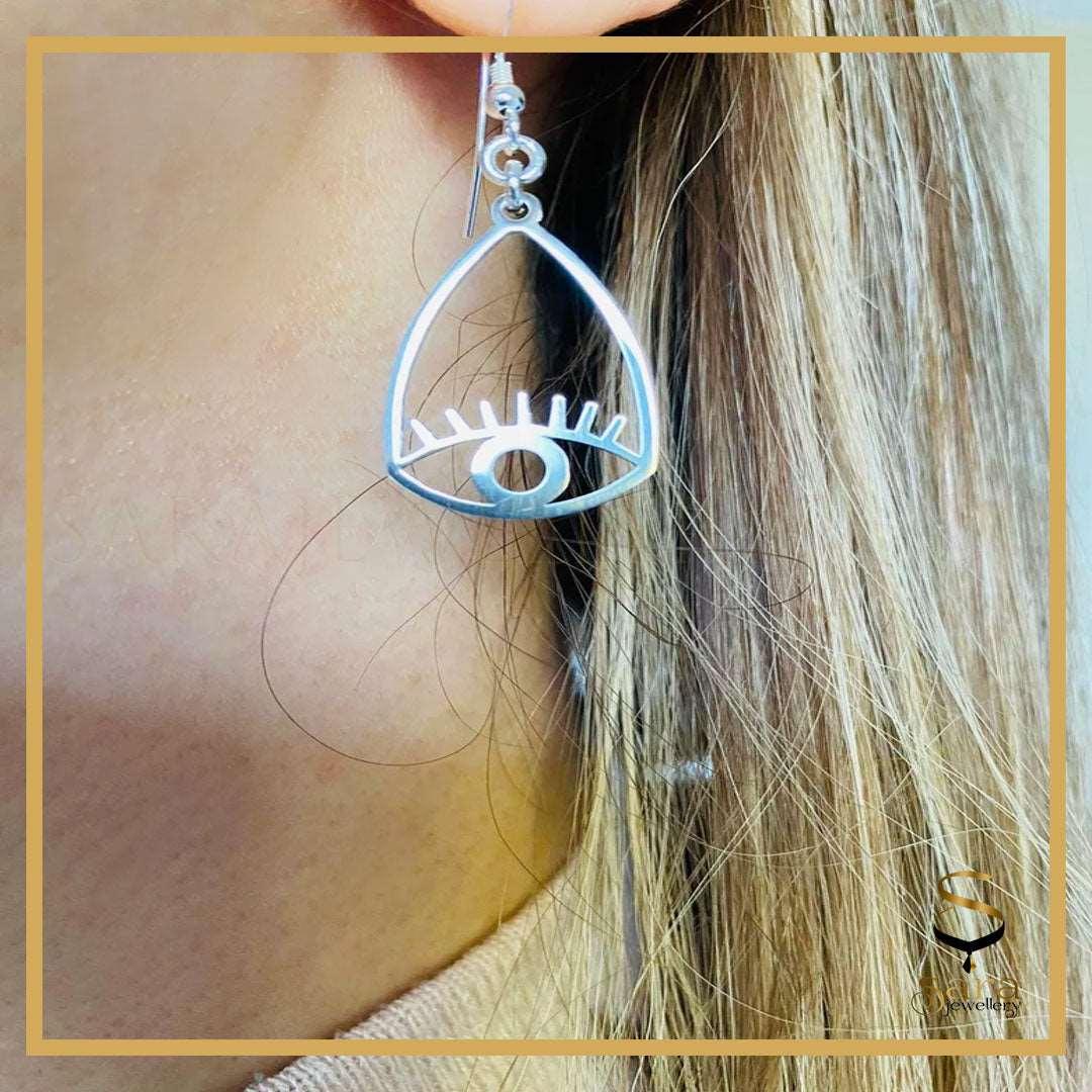 Sterling silver devil eye earrings with hooks| Modern unique geometric - sjewellery|sara jewellery shop toronto