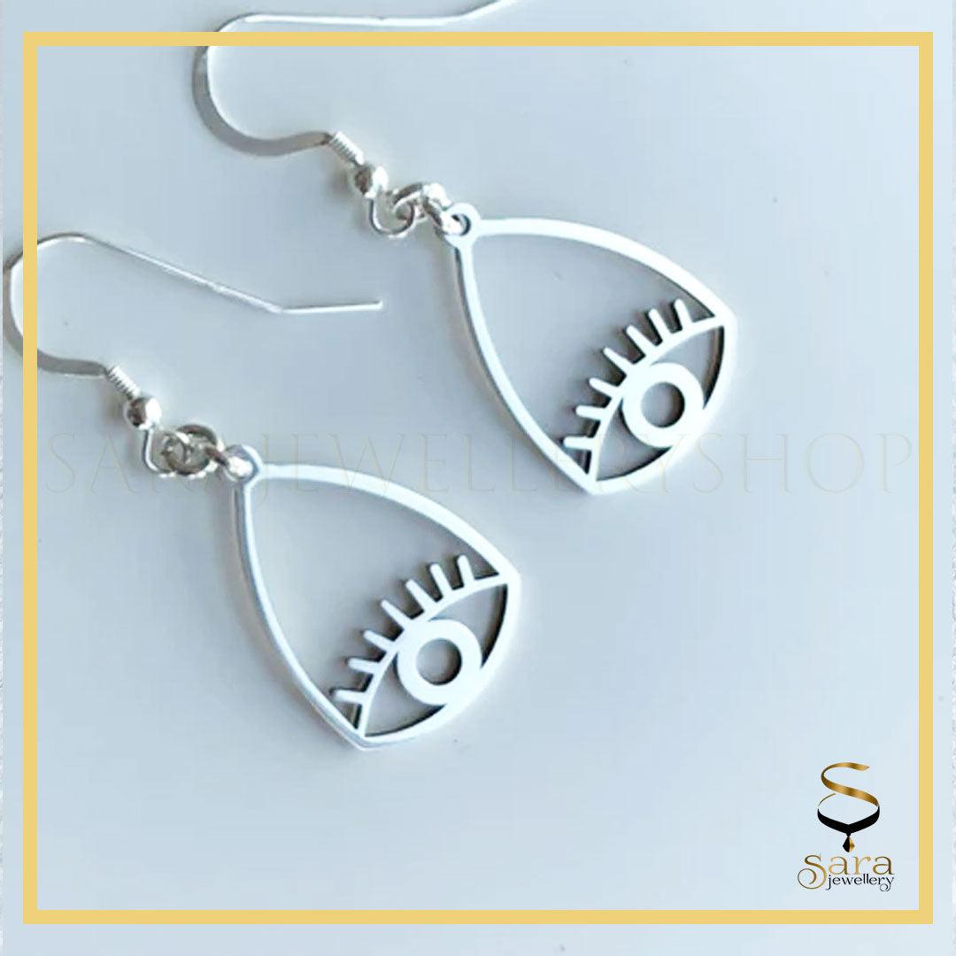 Sterling silver devil eye earrings with hooks| Modern unique geometric - sjewellery|sara jewellery shop toronto