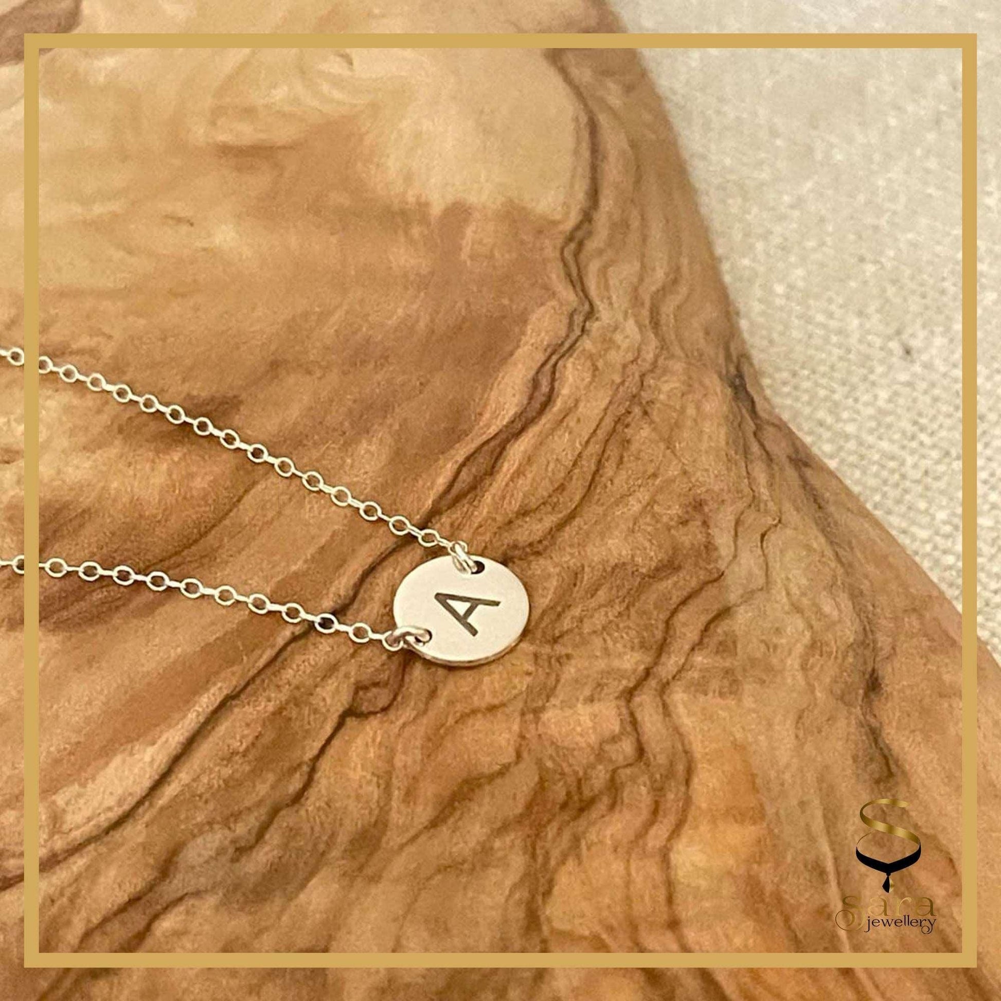 Sterling silver initial disc necklace| Personalized jewelry|  sterling silver initial necklace| initial disc| disk necklace sjewellery|sara jewellery shop toronto