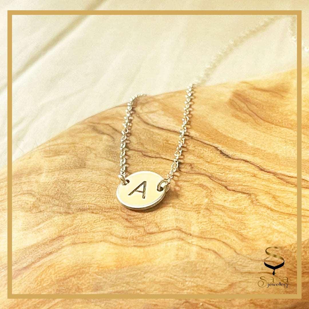 Sterling silver initial disc necklace| Personalized jewelry|  sterling silver initial necklace| initial disc| disk necklace sjewellery|sara jewellery shop toronto