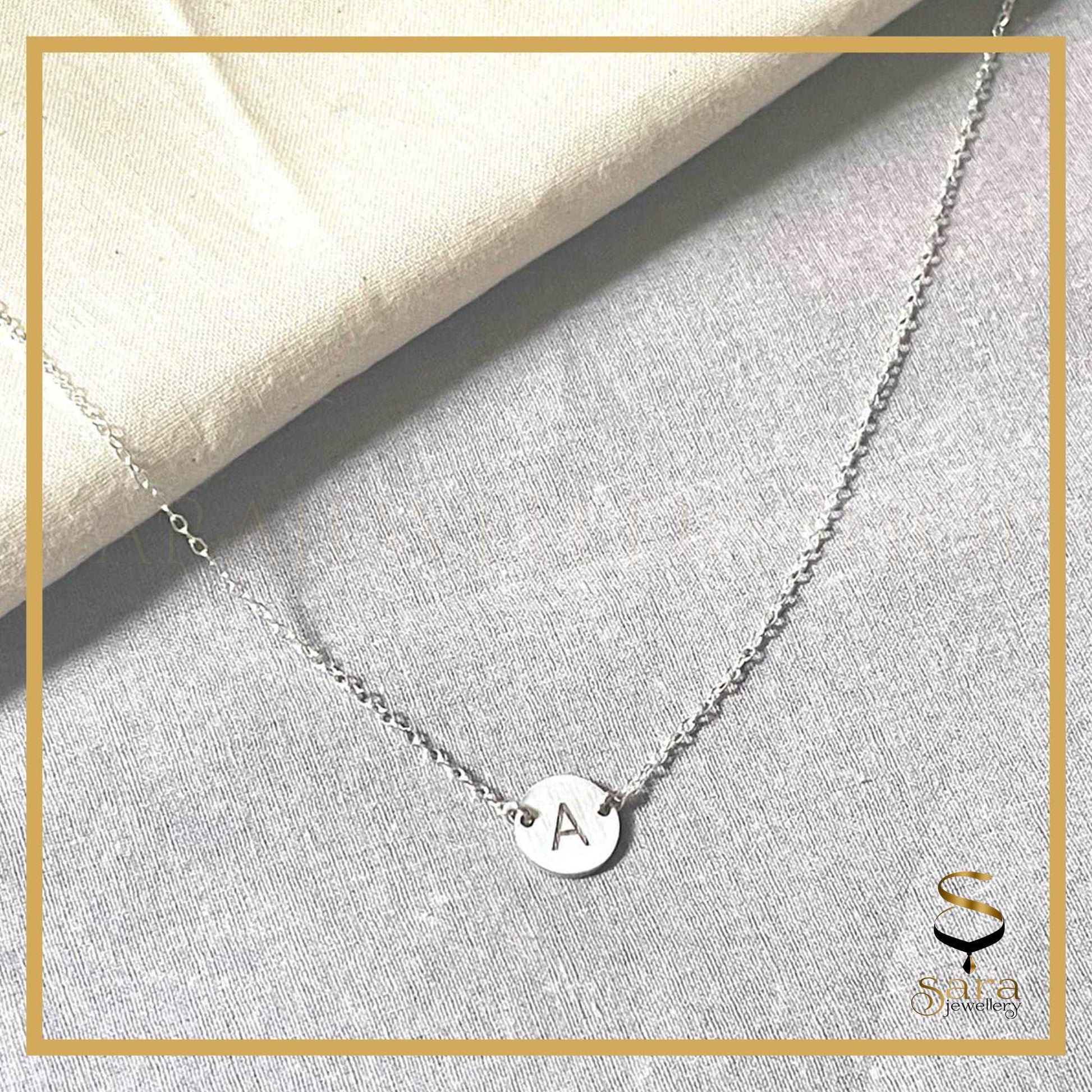 Sterling silver initial disc necklace| Personalized jewelry|  sterling silver initial necklace| initial disc| disk necklace sjewellery|sara jewellery shop toronto