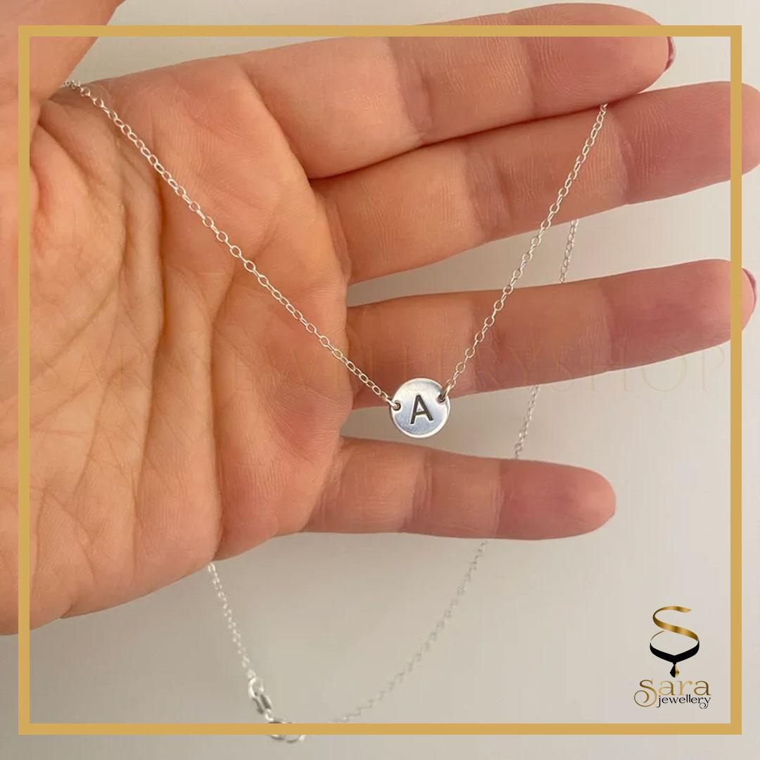 Sterling silver initial disc necklace| Personalized jewelry|  sterling silver initial necklace| initial disc| disk necklace sjewellery|sara jewellery shop toronto