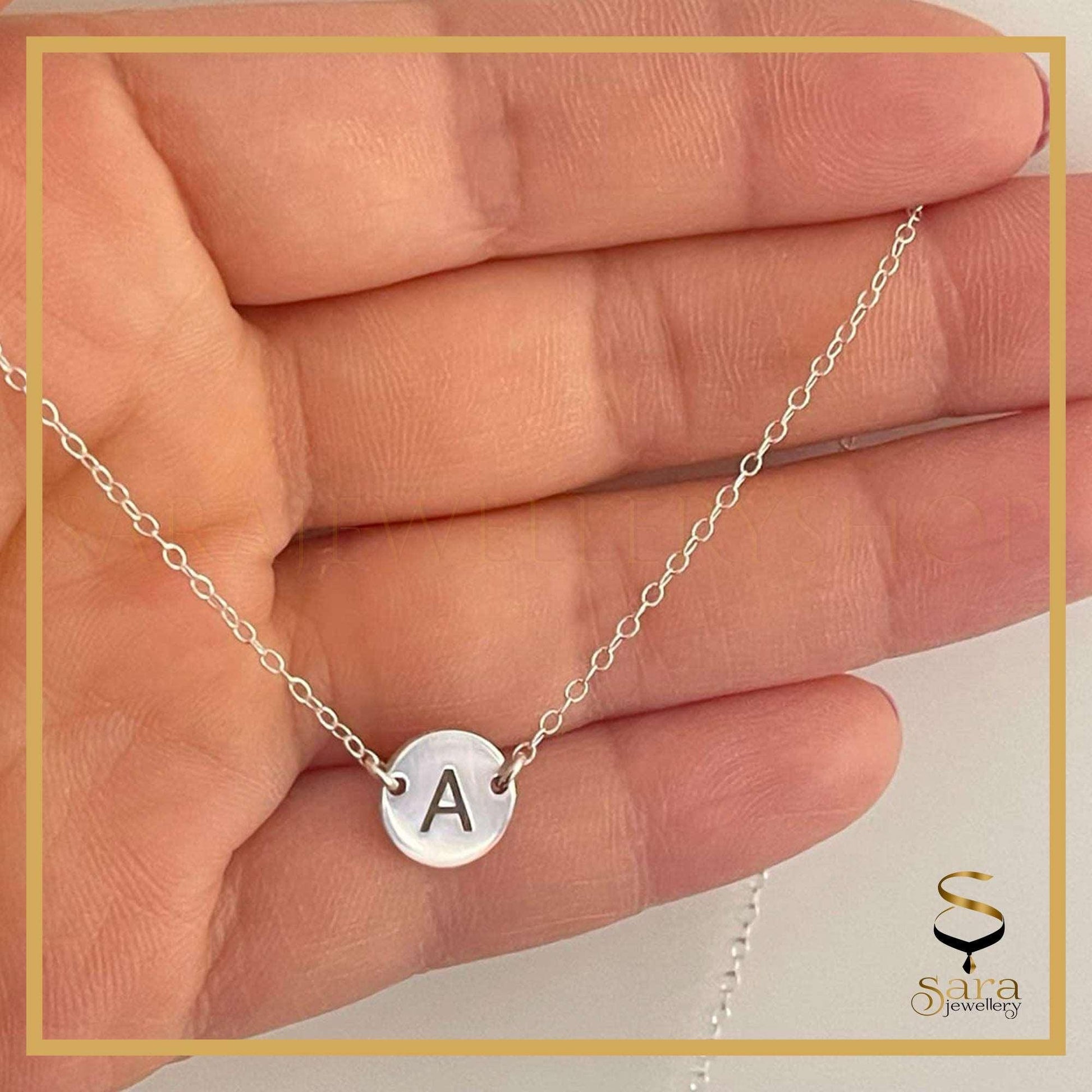 Sterling silver initial disc necklace| Personalized jewelry|  sterling silver initial necklace| initial disc| disk necklace sjewellery|sara jewellery shop toronto