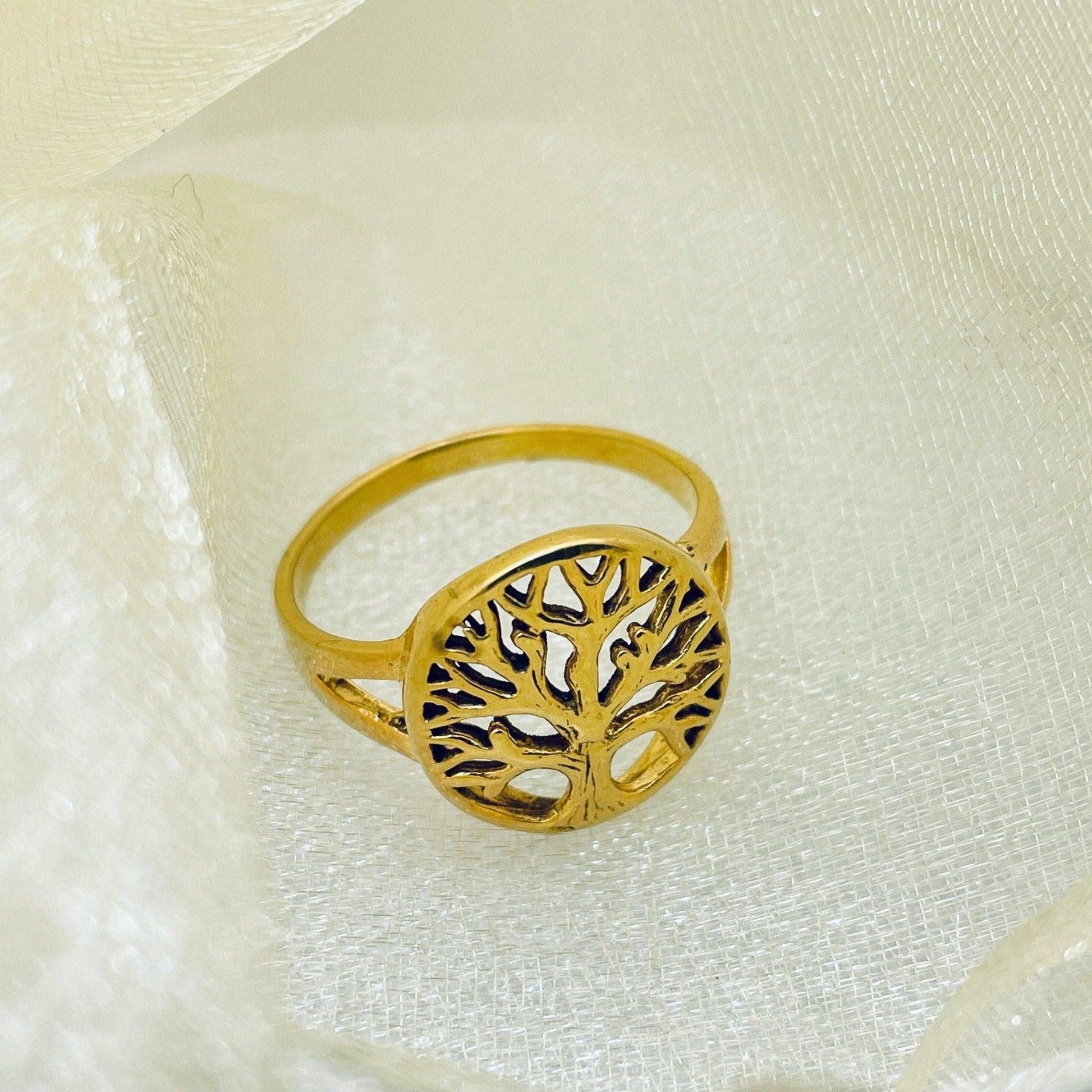 Tree of life ring in gold, 18 k gold plated ring, Tree of life ring for women and men, Engraved Ring sjewellery|sara jewellery shop toronto