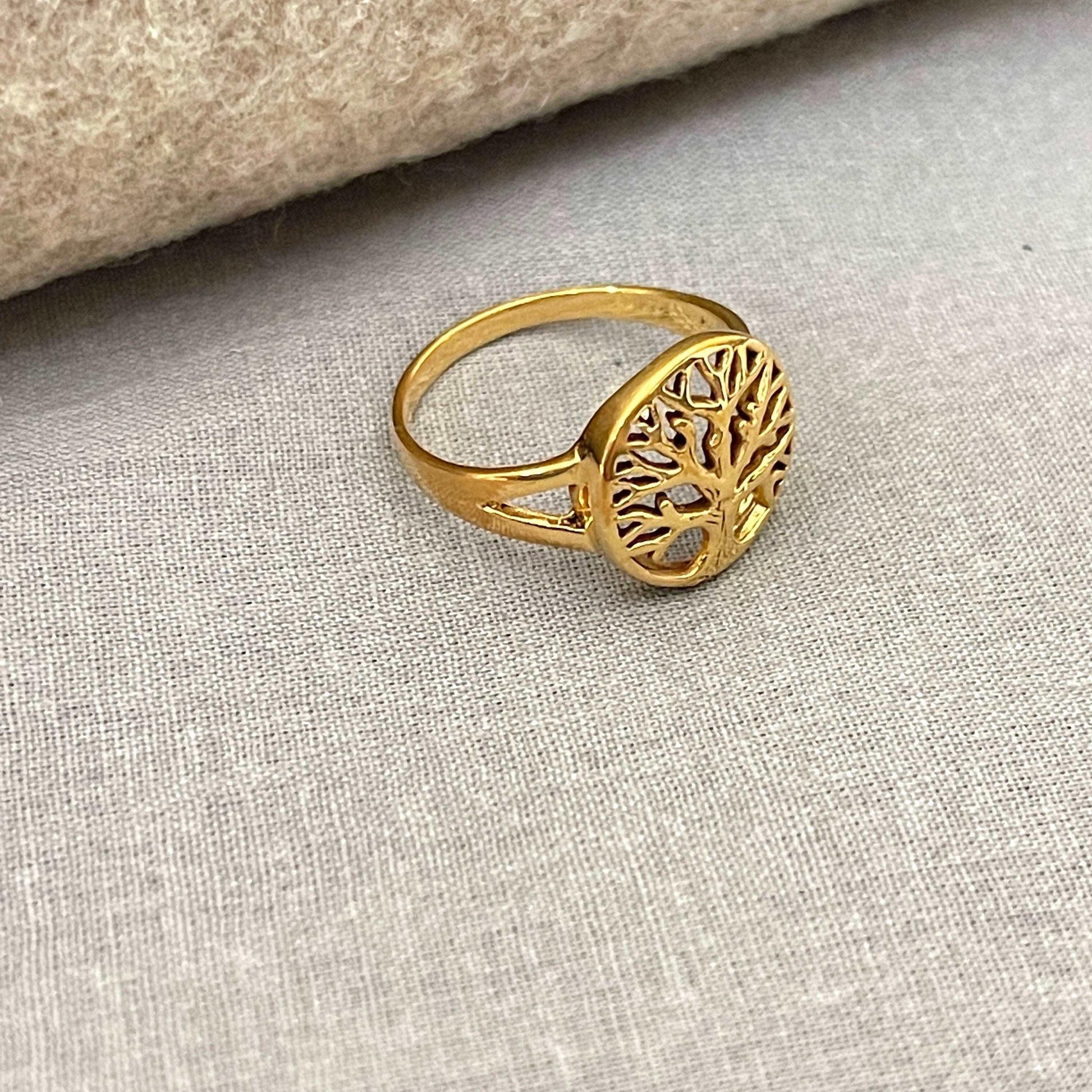 Tree of life ring in gold, 18 k gold plated ring, Tree of life ring for women and men, Engraved Ring sjewellery|sara jewellery shop toronto