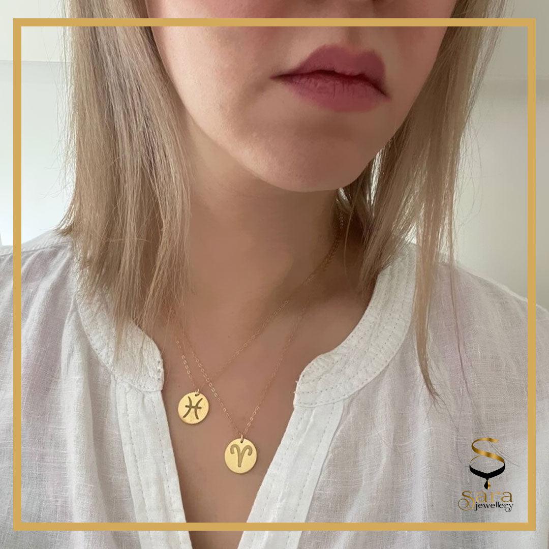 Zodiac Coin Necklace| Sterling silver minimal zodiac necklaces| Minimal pendant| Zodiac pendant - Sara jewellery shop