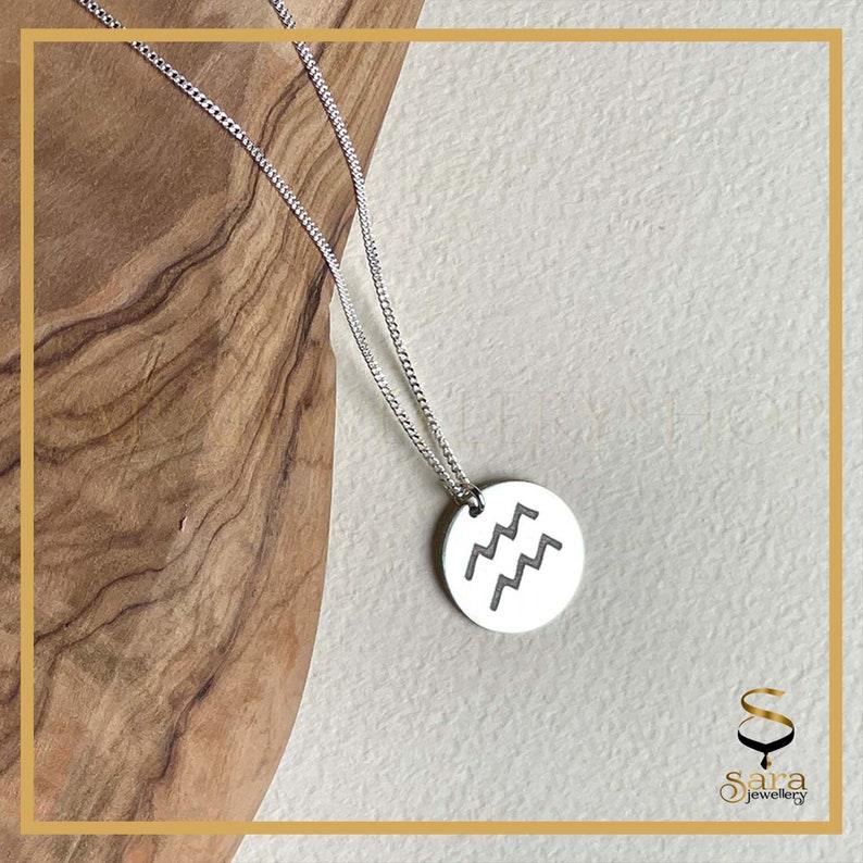 Zodiac Coin Necklace| Sterling silver minimal zodiac necklaces| Minimal pendant| Zodiac pendant - Sara jewellery shop
