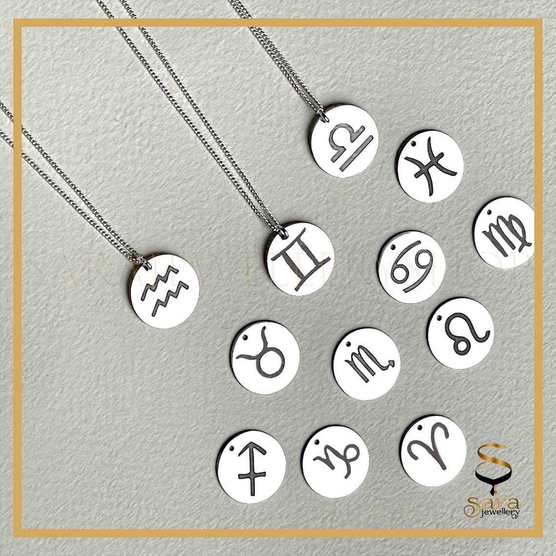 Zodiac Coin Necklace| Sterling silver minimal zodiac necklaces| Minimal pendant| Zodiac pendant - Sara jewellery shop