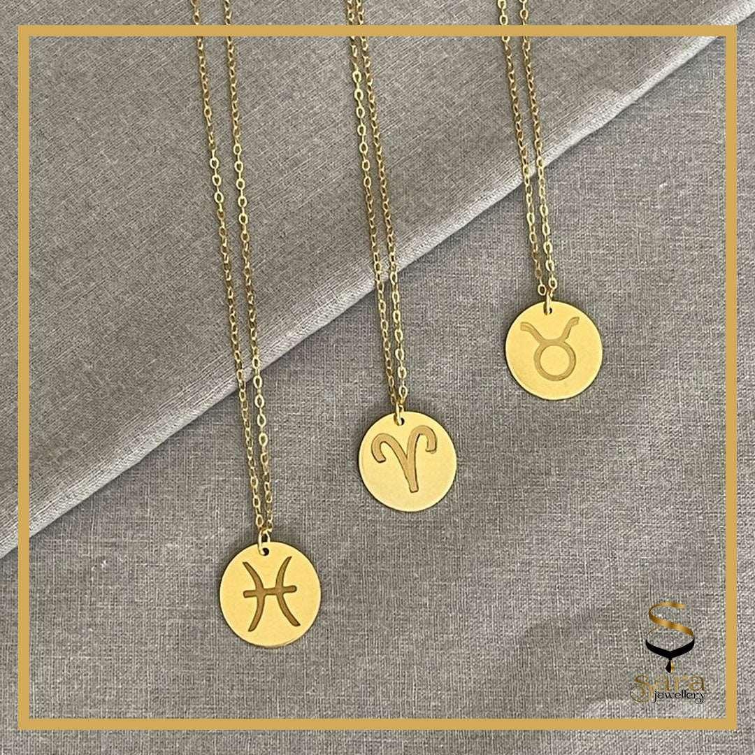 Zodiac Coin Necklace| Sterling silver minimal zodiac necklaces| Minimal pendant| Zodiac pendant - Sara jewellery shop