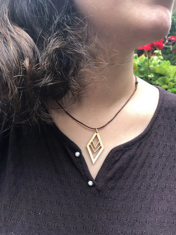 Dainty Geometric wooden Pendant With Stain Cord, Wooden Necklace for Women And Men - Sara jewellery shop