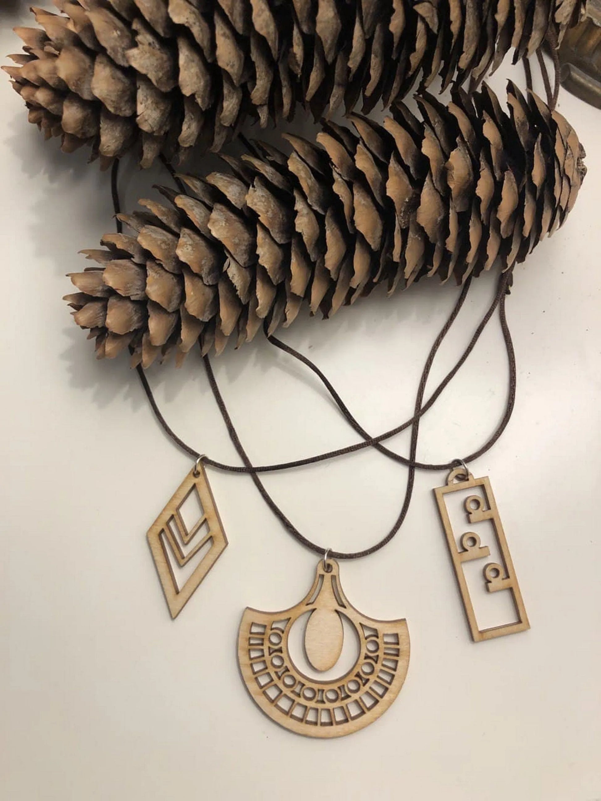 Dainty Geometric wooden Pendant With Stain Cord, Wooden Necklace for Women And Men - Sara jewellery shop