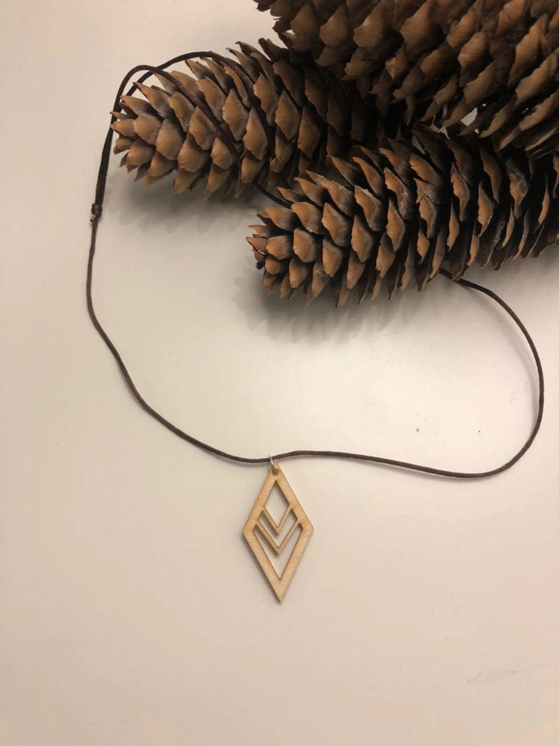Dainty Geometric wooden Pendant With Stain Cord, Wooden Necklace for Women And Men - Sara jewellery shop