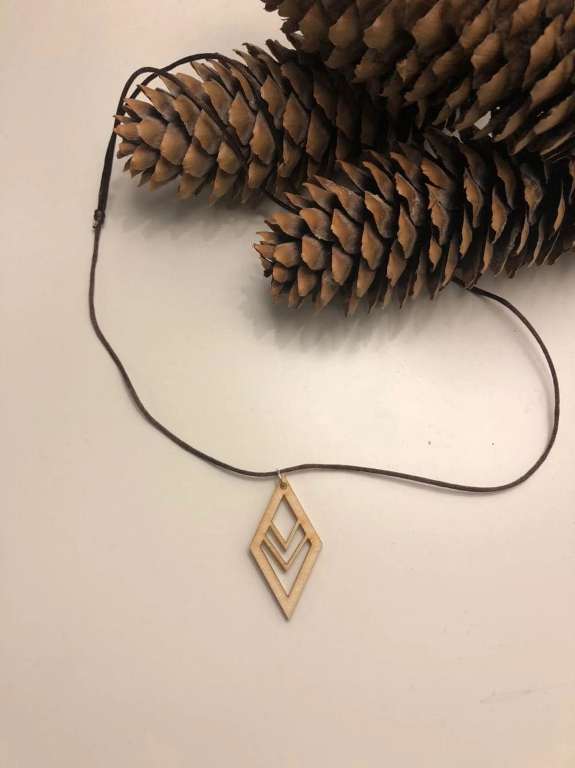 Dainty Geometric wooden Pendant With Stain Cord, Wooden Necklace for Women And Men - Sara jewellery shop