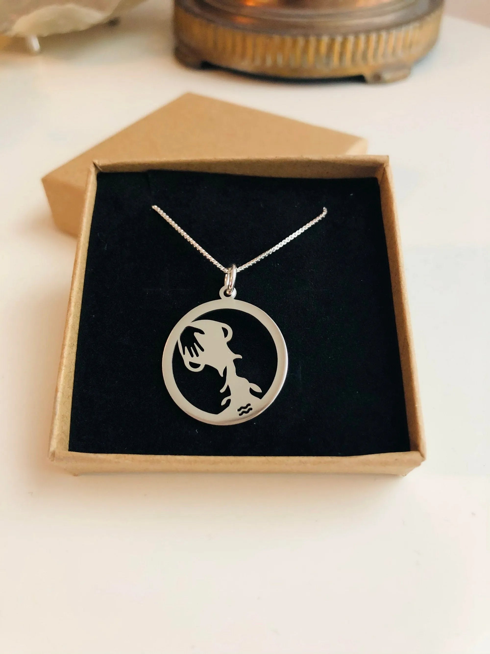 Personalized sterling silver zodiac sign with  silver box chain, Personalized silver necklace, gift for her - Sara jewellery shop