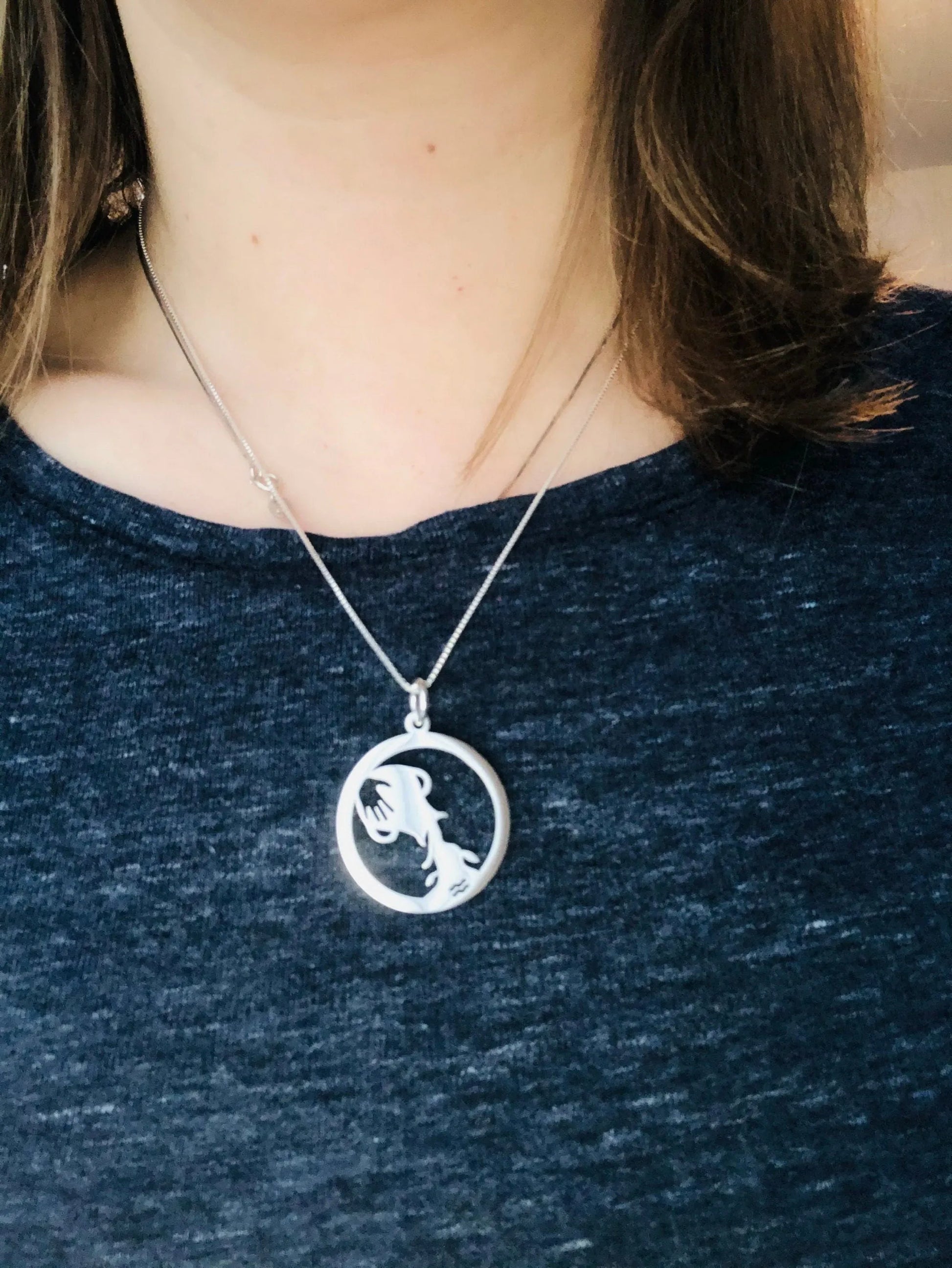 Personalized sterling silver zodiac sign with  silver box chain, Personalized silver necklace, gift for her - Sara jewellery shop